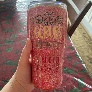 Glitter Tumbler with Fun Text for PSWs coffee scrubs and rubber gloves psw life
